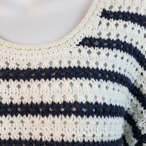 Madewell XXS Sweater Open Knit White/Deep Navy Blue Stripes Women XXSmall - Picture 5 of 13